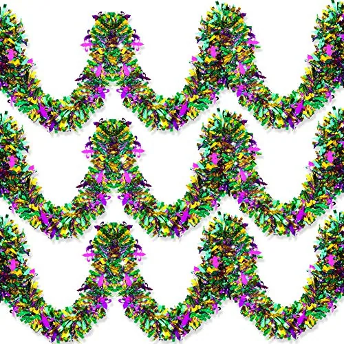 6 Pieces 39 ft Mardi Gras Tinsel Garland Mardi Gras Decorations Purple