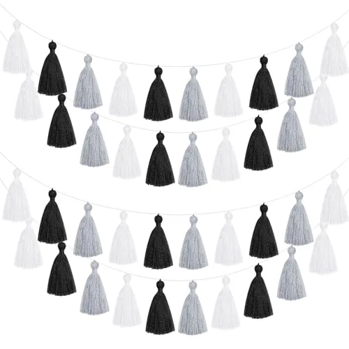 4 Pieces Tassel Garland Black and White Grey Tassel Garland for Classroom