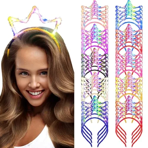 40 Pcs Halloween LED Light up Crown Headband Bulk Colorful