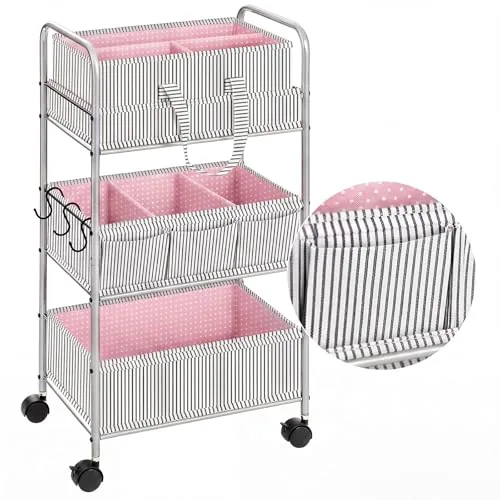 2 in 1 Baby Diaper Caddy Organizer Cart, 3 Tier Large Stripe Bedside