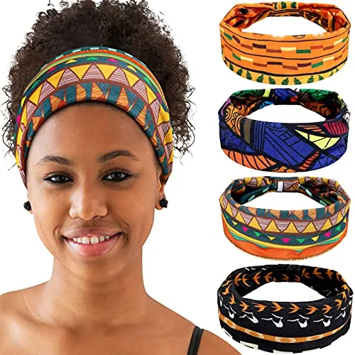 4 Pcs African Headbands Wide Knotted for Women
