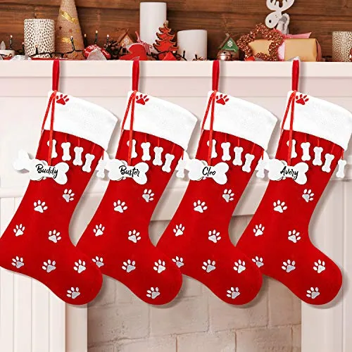 4 Pcs Dog Christmas Stockings 18 Inches Large Dog Paw Print Christmas