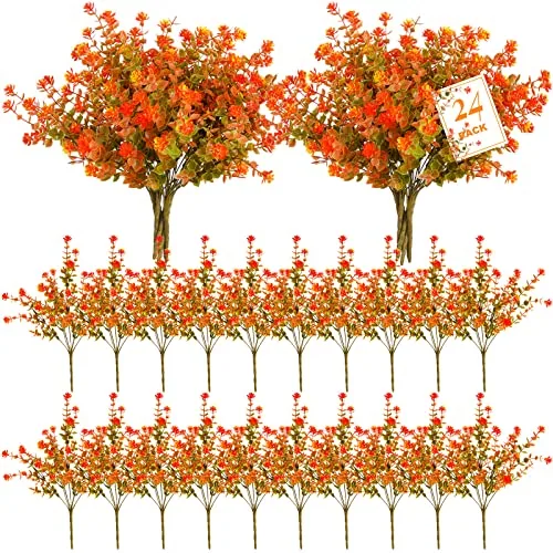 24 Pack Fall Artificial Flowers UV Resistant