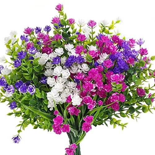 12 Bundles Artificial Flowers Outdoor, UV Resistant Faux Artificial