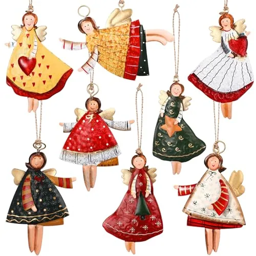 8 Pieces Christmas Metal Ornaments Dancing Flying Angels Tin Decorations