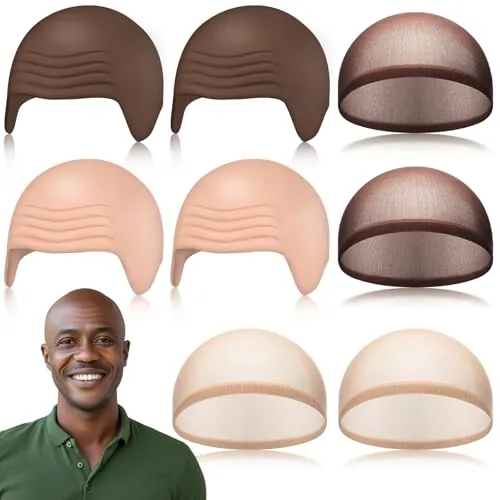 8 Pcs Brown Bald Cap Latex Makeup Costume, Skin and Brown Color