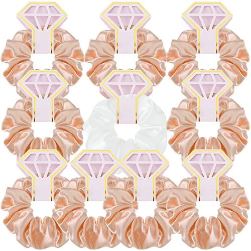 10 Pcs Satin Scrunchies Bridesmaid Wedding,Dark Pink and White