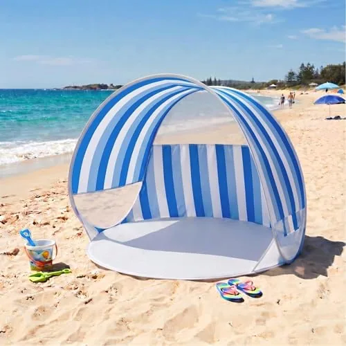 Pop up Beach Tent, Blue Stripe, Portable Sun Shelter, 2 People