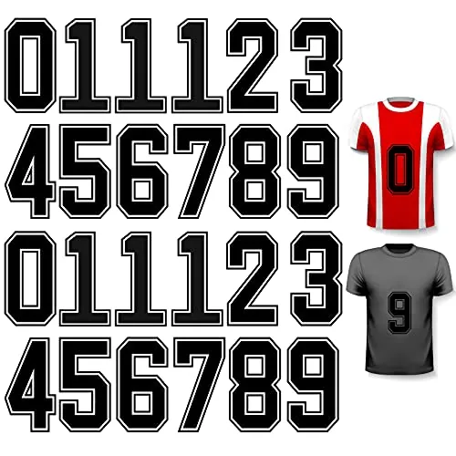 24 Pcs Iron on Numbers 0 to 9,Black with Black Border,8 Inch