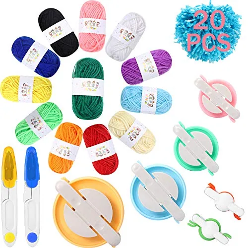 6 Size Pompom Maker for Yarn Pom Pom Making Kit Fluff Ball Waver with 12