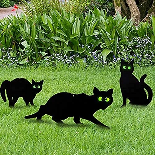 3 Pack Halloween Metal Black Cats Stakes with Reflective Eyes