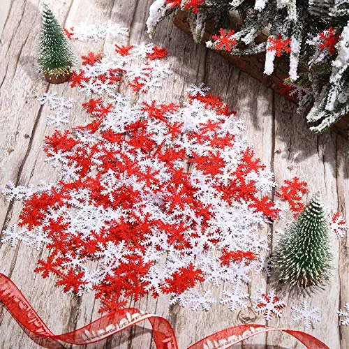500 Pcs Snowflakes Table Confetti, White Red Christmas