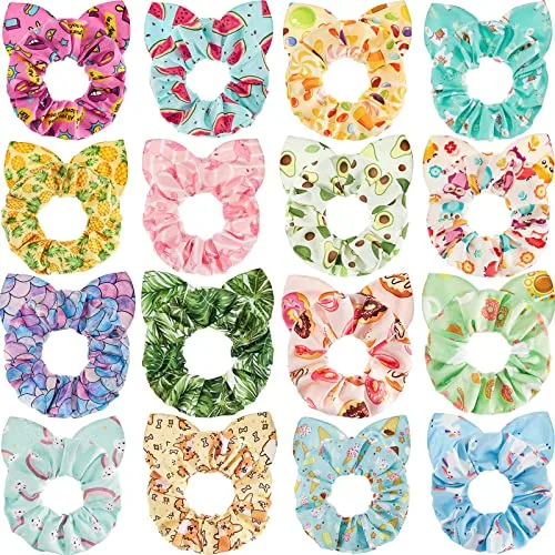 16 Pcs Girls Hair Scrunchies Kawaii Print Ties