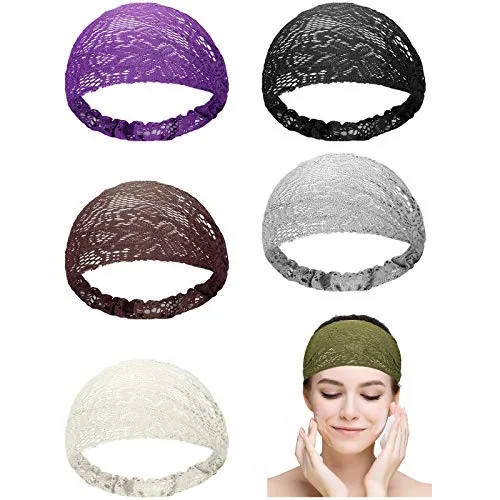 6 Pieces Lace Headbands for Women Crochet Head Wrap Elastic Elegant