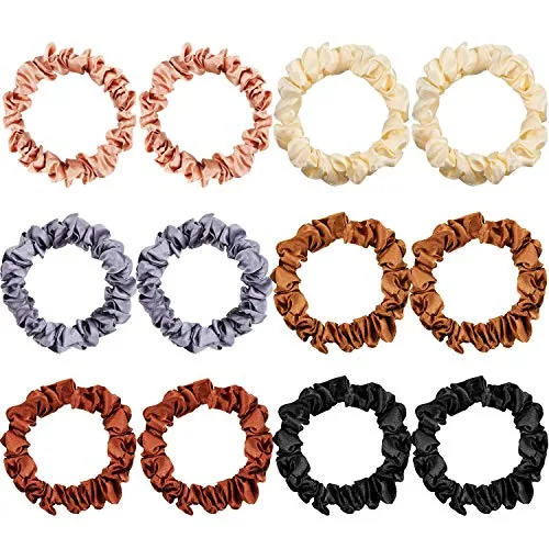 12 Pcs Small Satin Scrunchies Bulk Silk Hair Ties for Women