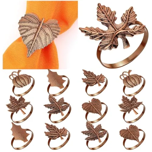 12 Pcs Thanksgiving Napkin Rings Set Fall Pumpkin Leaves Holders