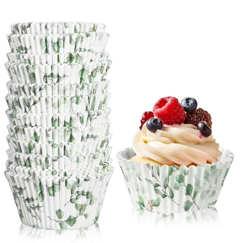 300 Count Greenery Cupcake Liners, Baking Wrappers Muffin Cups