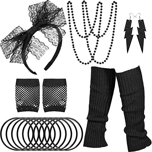 80s Costume Accessories Set for Women Leg Warmers Lace Headband Fishnet