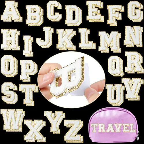 52 Pcs Chenille Letter Patches,White,2.2 Inch