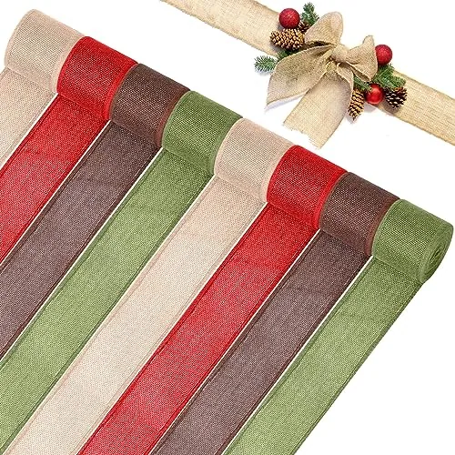 8 Rolls 44 Yards Christmas Wired Burlap Ribbon, 2.4 Inch