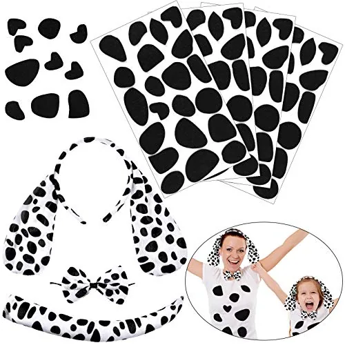Dalmatian Dog Ear Headband, Bow Tie, Tail Set with 4 Sheets Adhesive Felt