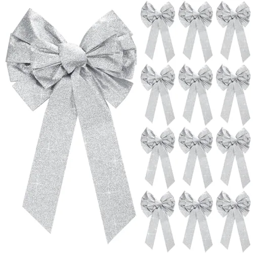 12 Pcs Large Bow Glitter Wedding Bows Hanging Holiday Birthday Bows for