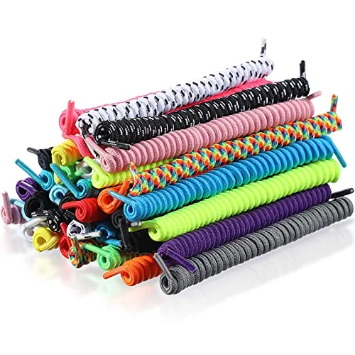 18 Pairs No Tie Curly Shoelaces Elastic Durable Long Shoe Laces 18 Solid