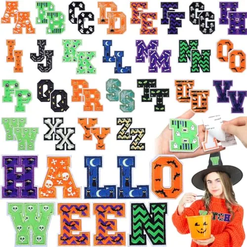 52 Pcs Halloween Self Adhesive Letter Patches, A-Z Alphabet Chenille