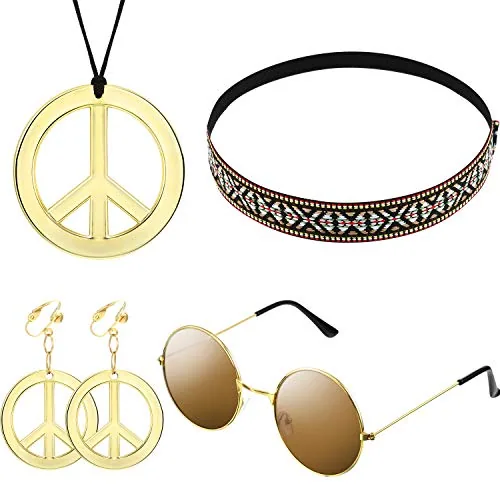 4 Pcs 70s Accessories Women 60s Hippie Costume Set Boho Peace Sign