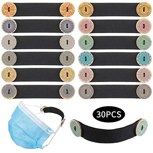 30 Pcs Mask Extenders Stretchy Elastic Non Slip Wood Buttons