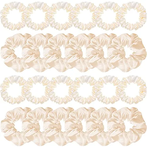24 Pcs Satin Hair Scrunchies Elastic Ties 2 Sizes Cream White