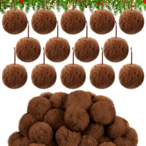 60 Pcs Brown Furry Christmas Ornaments 2 in Tree Decorations