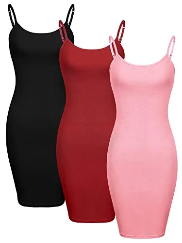 3 Pcs Women Cami Tank Dress M 3Color