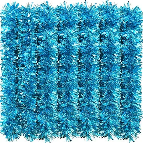 Christmas Metallic Tinsel Garland Twist,Light Blue,26.2 ft