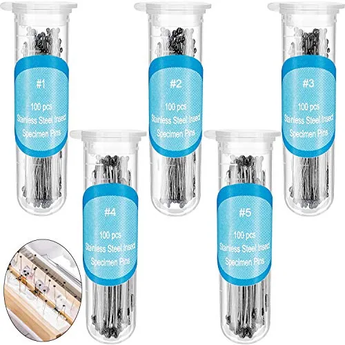 500 Pieces Stainless Steel Insect Pins Kit Specimen,5 Sizes