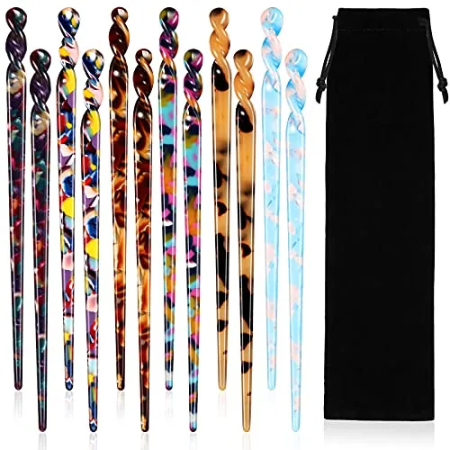 12 Pcs Acetate Hair Sticks Hair Chopsticks, 6 Style