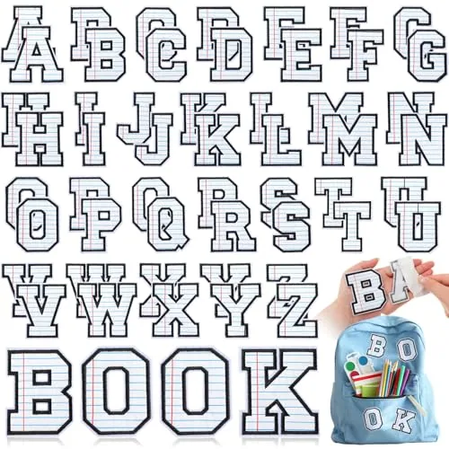 52 Pcs Back to School Alphabet Patches Line Composition Self Adhesive