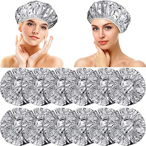 12 Pcs Foil Conditioning Caps, 12 Inch Silvery Hair Salon