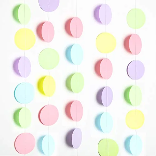 Circle Dot Paper Garland Pastel, 65 Ft 5 Pcs, Party Birthday Classroom