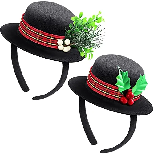 Christmas Headbands Mini Top Hat Headband 2 Pieces Christmas Black Top