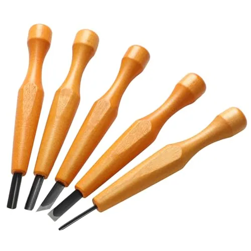 5 Pcs Linoleum Carving Tool Set Wood Handle Linocut