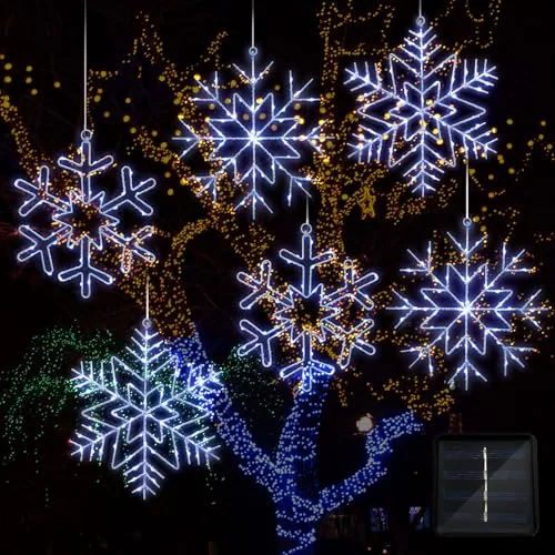 6 Pcs 12 Inch Solar Christmas Snowflake Lights Outdoor Decor