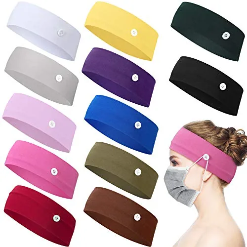 12 Pack Nurse Headbands with Buttons for Face Mask Non Slip Wide Nursing