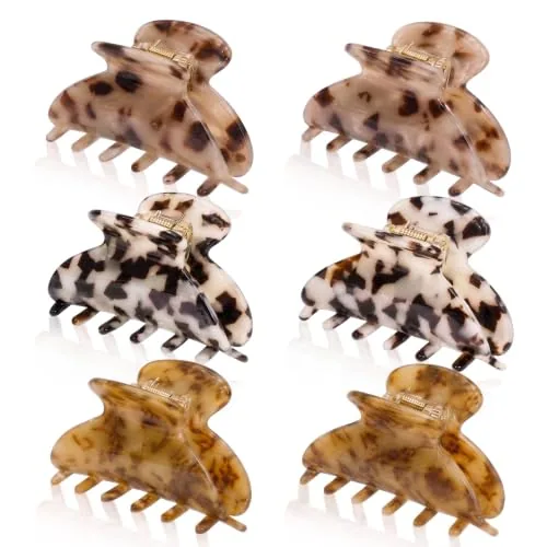 6 Pieces Medium Hair Claw Clips for Thin Hair 2.6 Inch Tortoise Shell