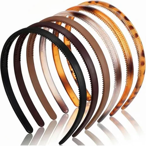 6 Plastic Thin Headbands, Multicolor Tortoise Series