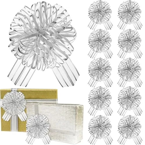 10 Pcs Silver Large Bows for Gift for Gift Wrapping, 6 Inch