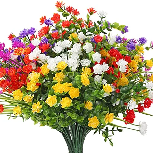 12 Bundles Artificial Flowers Outdoor, UV Resistant Faux Artificial