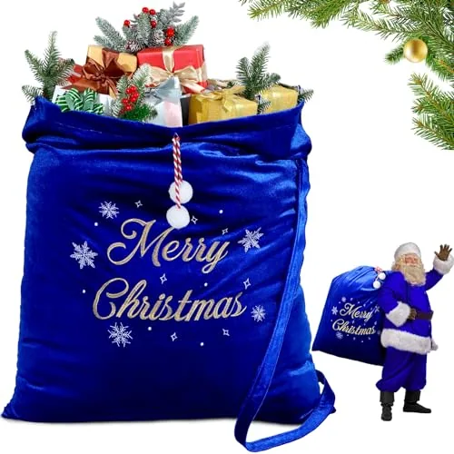 Royal Blue Christmas Large Santa Drawstring Bags 36 x 30 Inch
