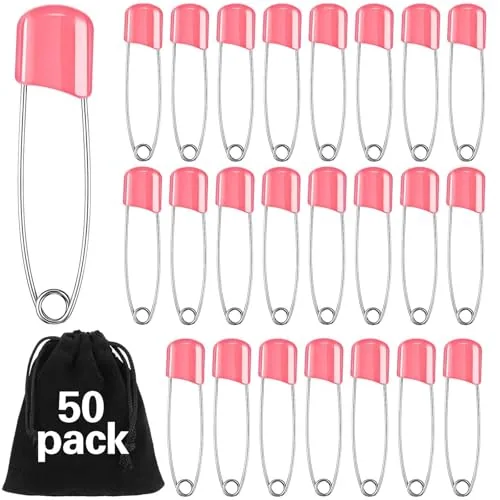 50 Pcs Large Safety Pins for Clothes,with Bag