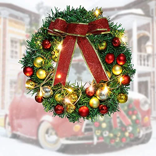 Christmas Car Wreath Decoration 12 Inch LED Light up Car Wreath